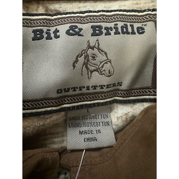 Bit & Bridle Men's Long Sleeve Button Down Khaki Shirt Flannel Lined Size L NWT - Picture 2 of 4